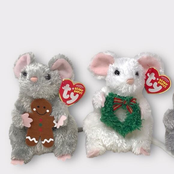 Ty 3 SET Christmas Mice Beanie Babies Jinglemouse Garlands & Stirring Holiday - Picture 6 of 9